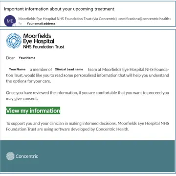 Example of an email message received for digital remote consent