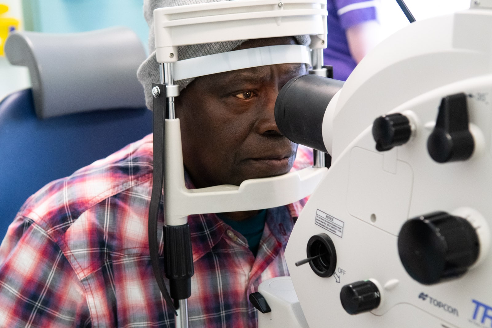 Patient having eye exam