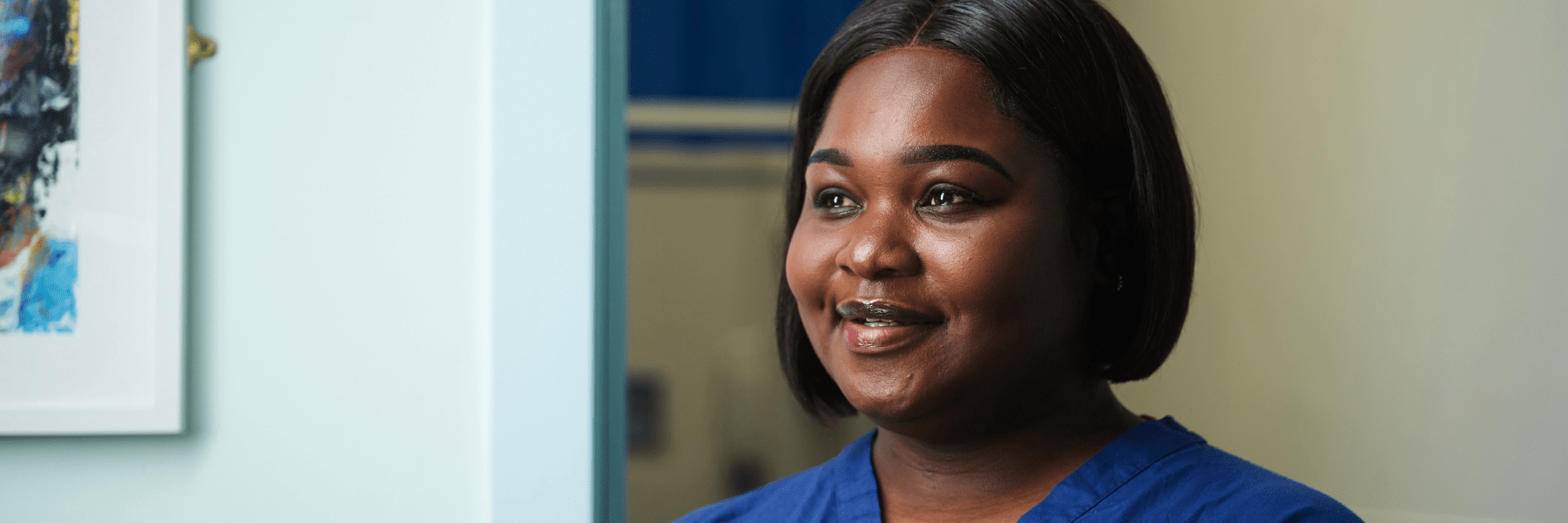 Headshot of a Moorfields team member: Phaira headshot in the hospital